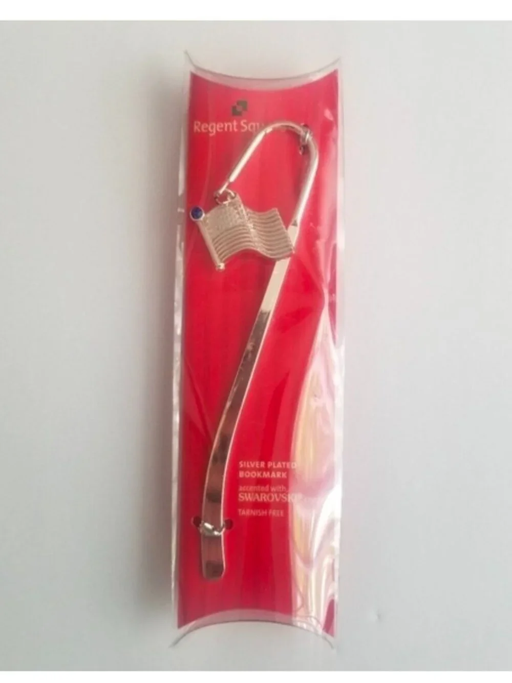 Silver Plated Bookmark With Swarovski Crystal Accent & American Flag Design
